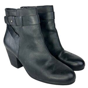 Aerosoles Inevitable 11 Black Leather Boots Almond Toe Ankle Fashion Heel Strap